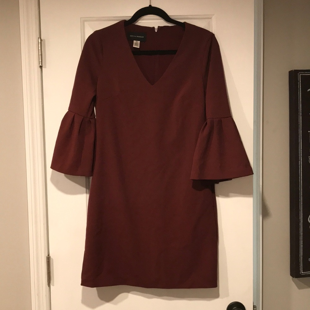 Donna Morgan Burgundy Bell-Sleeve Dress